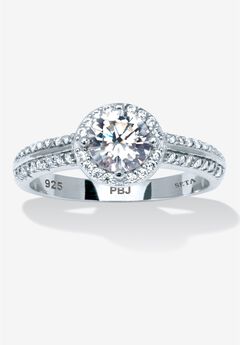 1.22 Tcw Round Cubic Zirconia Sterling Silver Halo Ring