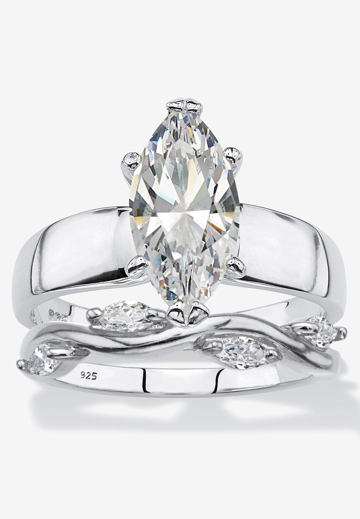 2.51 Tcw Cubic Zirconia .925 Silver 2-Piece Solitaire And Vine Bridal Ring Set, SILVER, hi-res image number 0