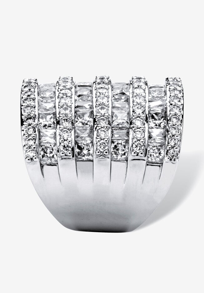 6.26 Tcw Baguette-Cut And Round Cubic Zirconia Silvertone Cocktail Ring, , on-hover image number 1