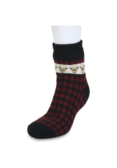 Cuffed Ankle Cabin Sock, BUFFALO CHECK DEER, hi-res image number null