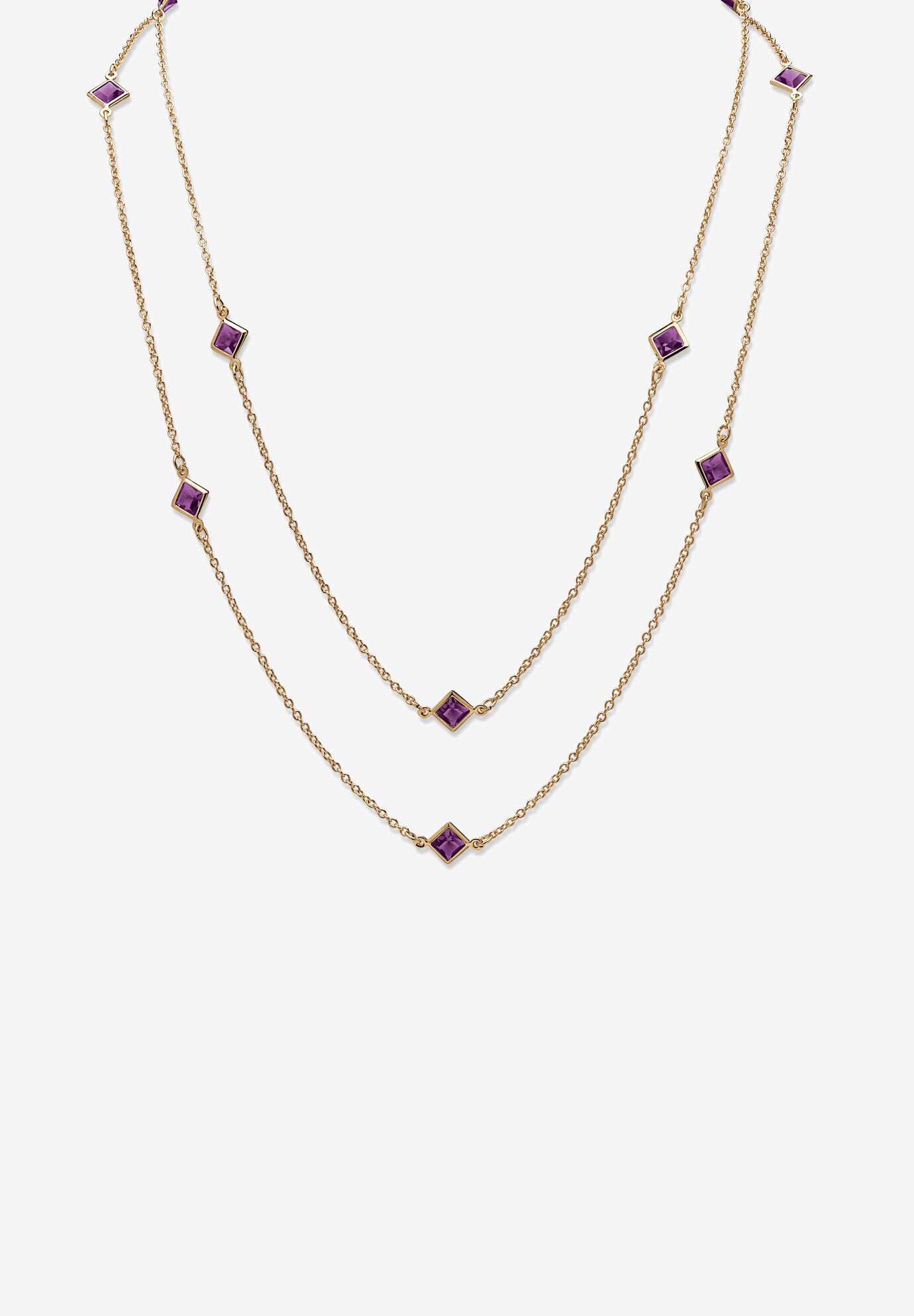 Gold Tone Endless 48 inches Necklace with Princess Cut Birthstone, FEBRUARY, hi-res image number 0