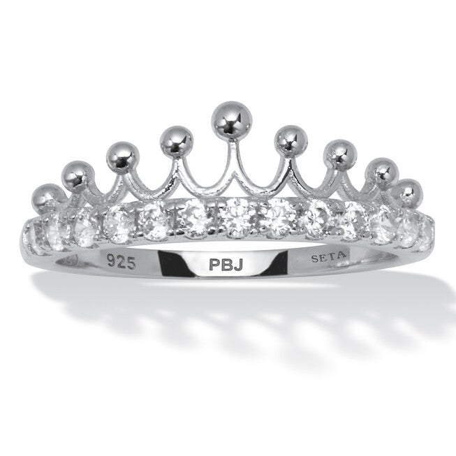0.46 TCW Round Cubic Zirconia Sterling Silver Crown Ring, WHITE, hi-res image number 0