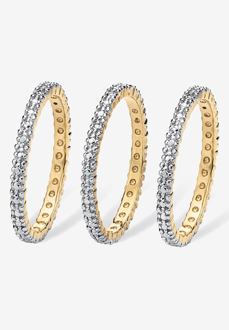Gold-Plated Diamond Accent Stackable 3 Piece Set Eternity Ring Set, , on-hover image number null