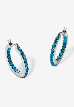 Birthstone Inside-Out Hoop Earrings In Silvertone (31Mm)