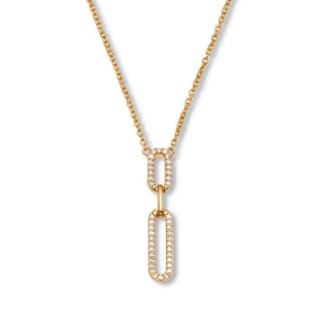 .20 TCW Round Cubic Zirconia 18k Gold-Plated Paperclip Drop Necklace 18-inch, WHITE, hi-res image number 0