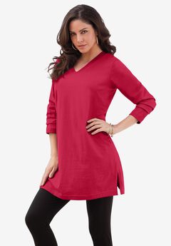 Plus Size Cotton Ultimate Long Sleeve V-Neck Tunic