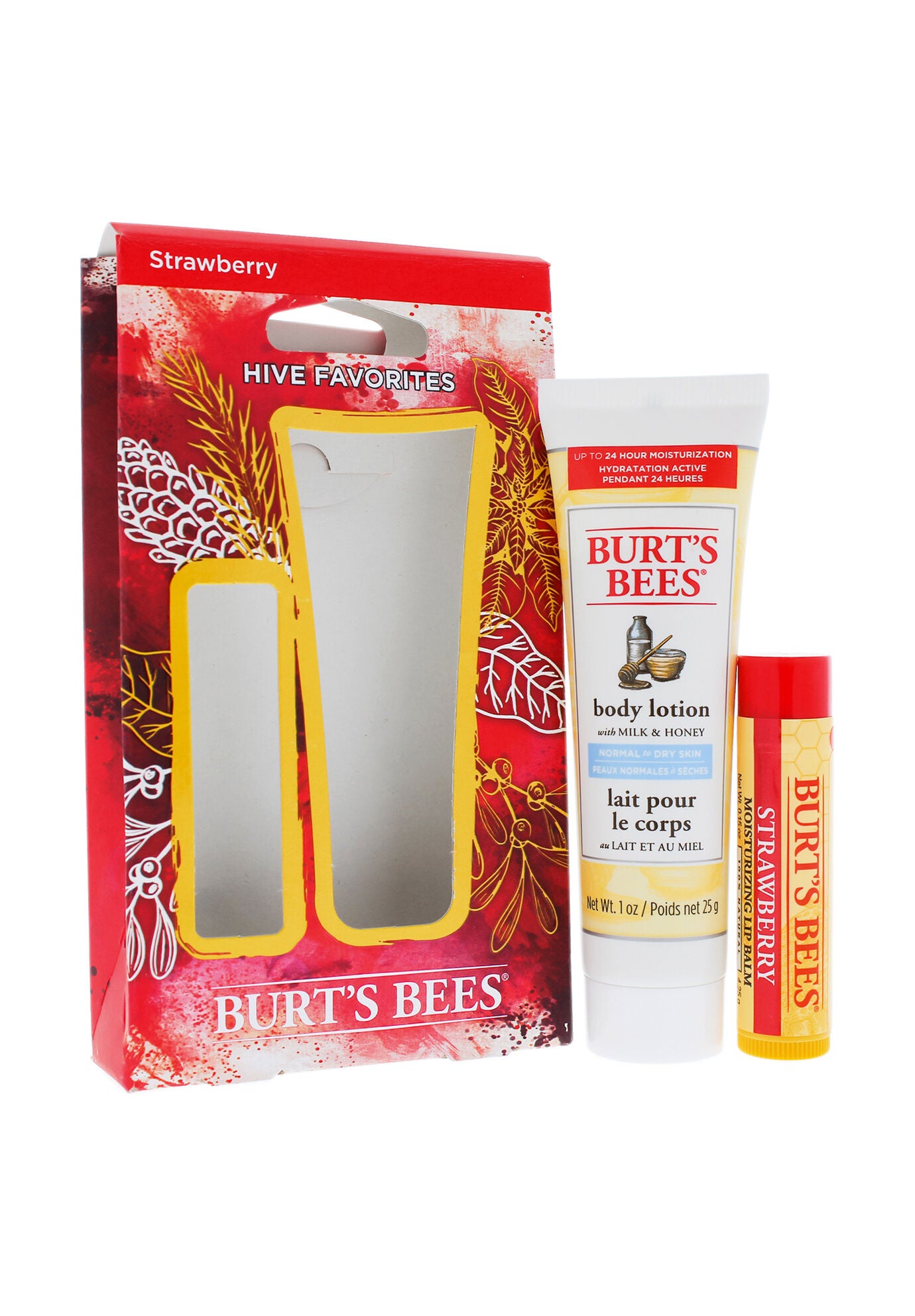 Hive Favorites Strawberry Kit -2 Pc 0.15Oz Strawberry Moisturizing Lip Balm, 1Oz Body Lotion With Milk & Honey, O, hi-res image number 0