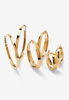 3 Pair Hoop Earrings Set In Yellow Goldtone