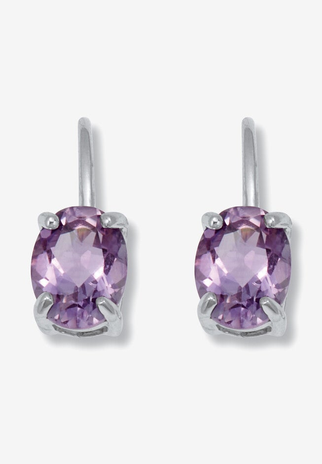 2.50 Tcw Oval Cut Genuine Amethyst And Cubic Zirconia Sterling Silver Earrings, SILVER, hi-res image number null