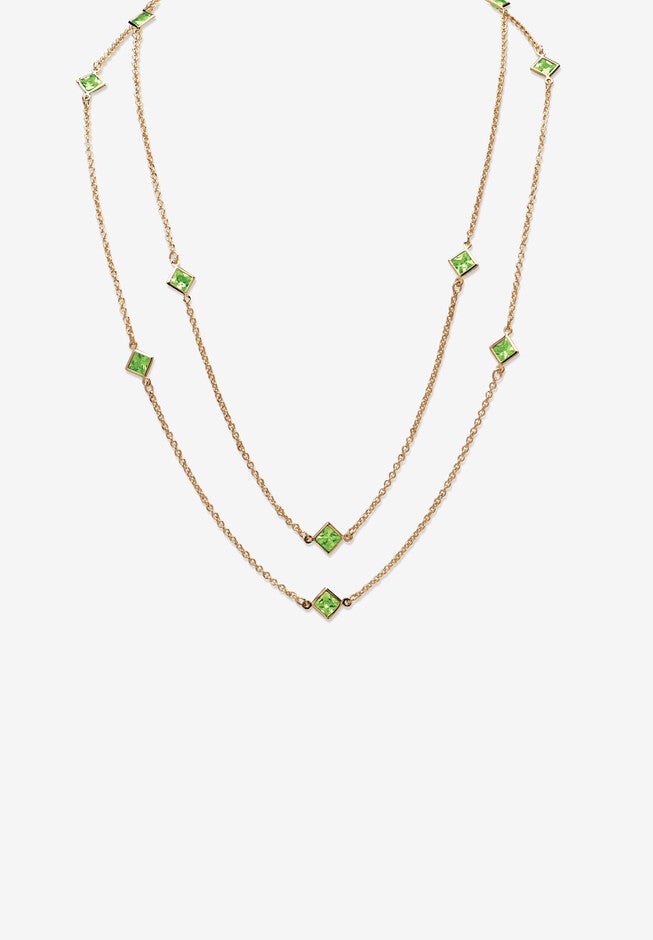 Gold Tone Endless 48 inches Necklace with Princess Cut Birthstone, AUGUST, hi-res image number 0