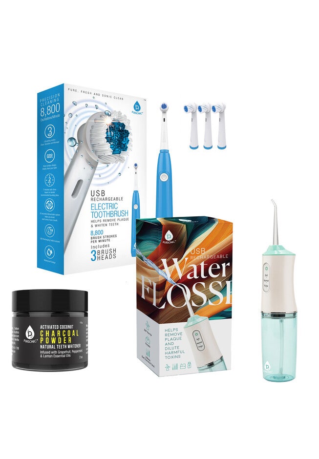 Complete Dental Care Power Pack - Electric Toothbrush, Water Flosser & Whitening Powder, O, hi-res image number 0
