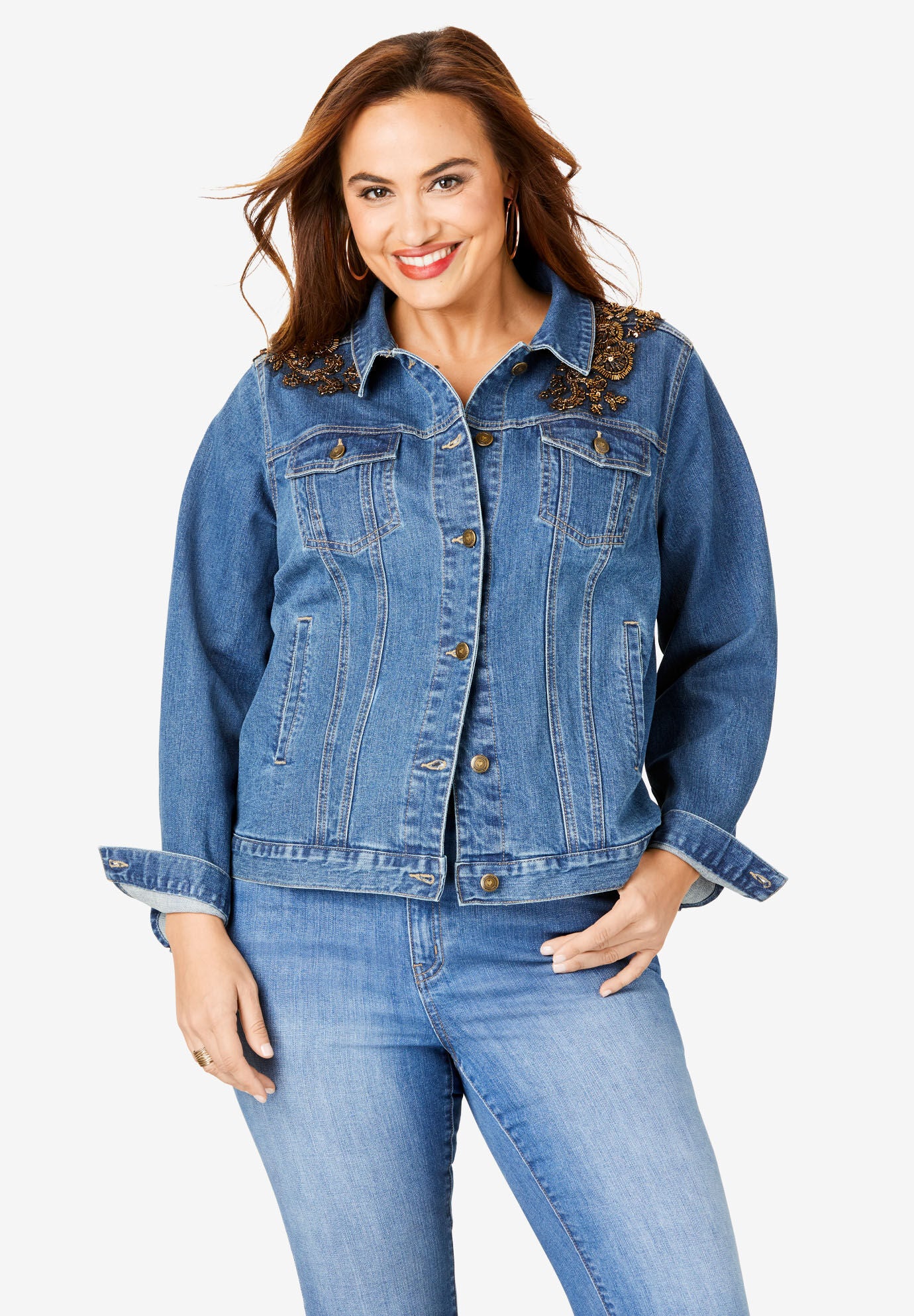 woman within denim jacket