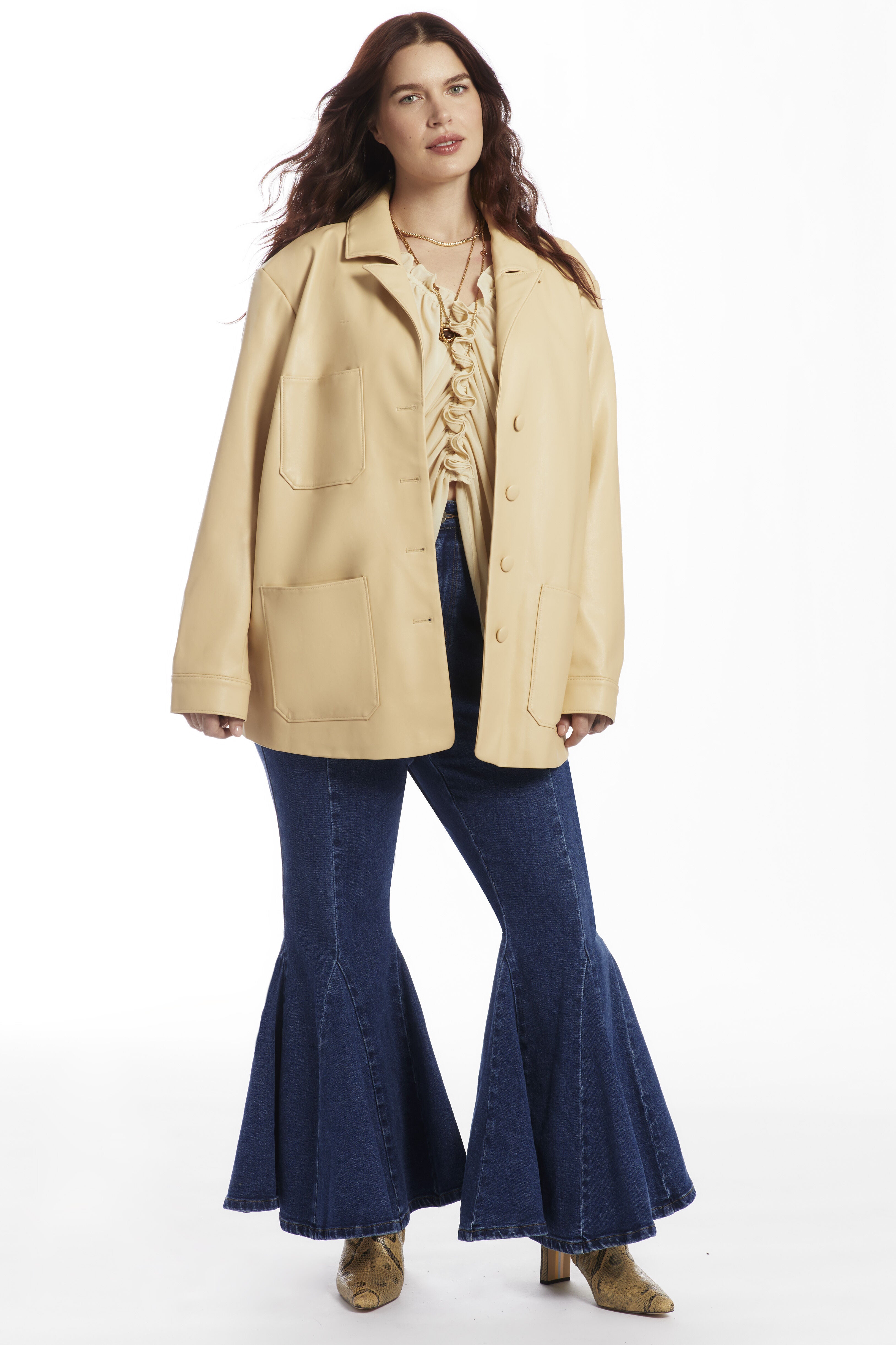 Relaxed Faux Leather Blazer, PEBBLE, hi-res image number 0