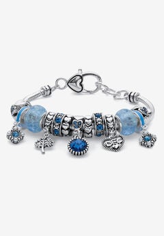 Antiqued Silvertone Simulated Birthstone 8" Charm Bracelet