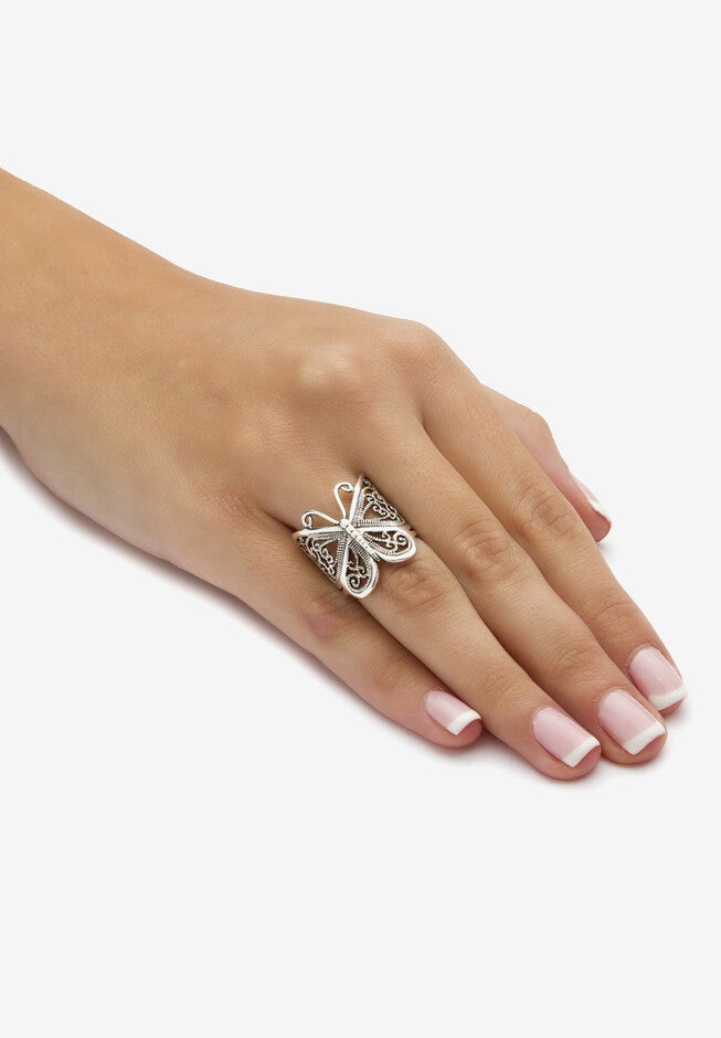 Filigree .925 Sterling Silver Butterfly Wrap Ring, , alternate image number null