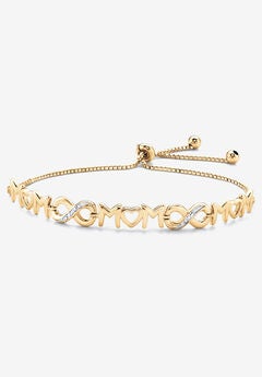 Gold-Plated Sterling Silver Diamond Accent "Mom" Slider Bracelet 10"