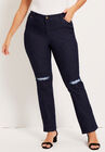 Curvie Fit Distressed Straight-Leg Jeans, DARK WASH DISTRESSED, hi-res image number null
