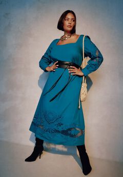 Puff Sleeve Poplin Midi Dress