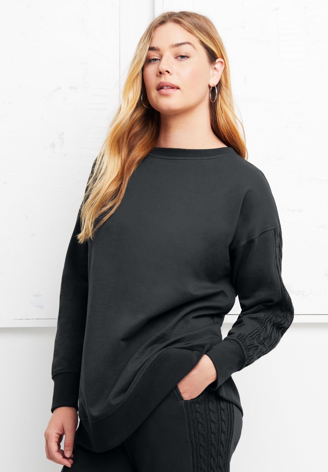 French Terry Boatneck Sweatshirt, DARK CHARCOAL, hi-res image number 0