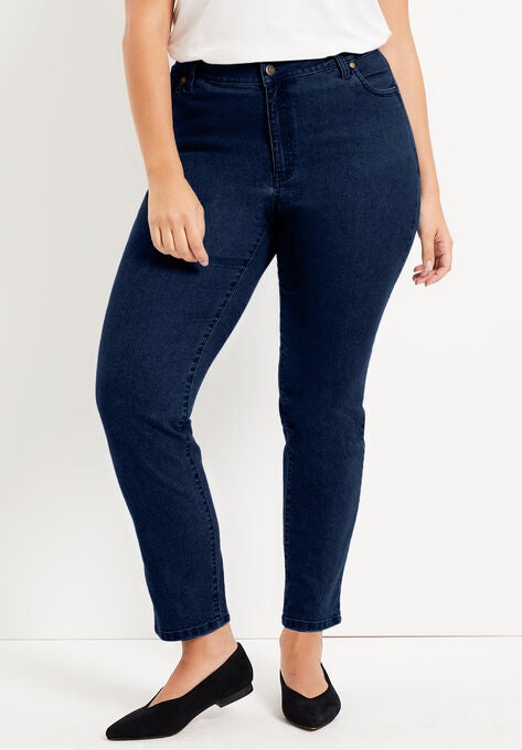 Curvie Fit Straight-Leg Jeans, DARK BLUE, hi-res image number null
