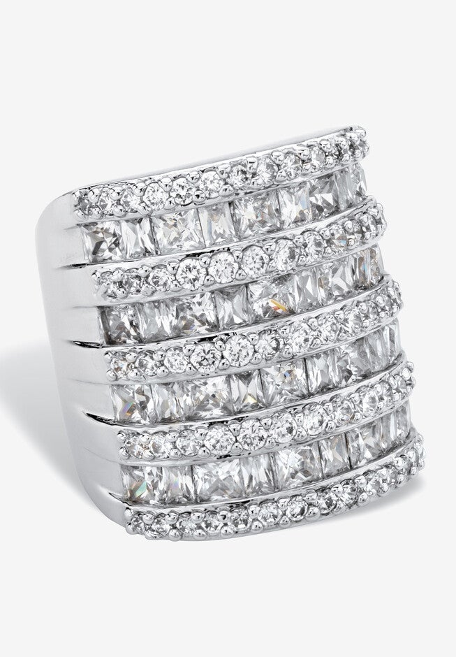 6.26 Tcw Baguette-Cut And Round Cubic Zirconia Silvertone Cocktail Ring, , alternate image number 3