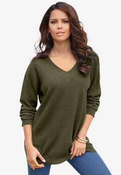 Fine Gauge Drop Needle V Neck Sweater