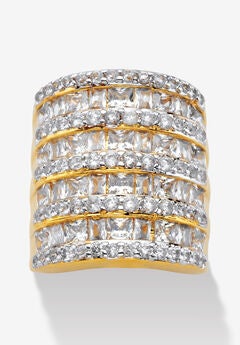 6.26 Tcw Baguette And Round Cubic Zirconia Gold-Plated Channel Ring