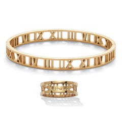Roman Numeral Gold Ion-Plated Stainless Steel Bracelet and Ring Set