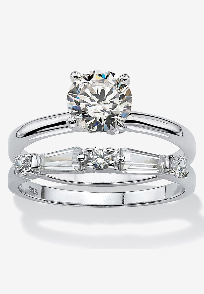 Two Rings Set Silver 2-Piece Solitaire Wedding Ring Set 2.06 Cttw, Silver | Woman Within
