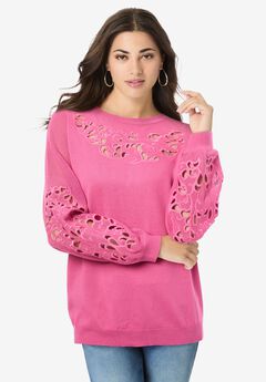 Plus Size Pullover Sweater with Cutout Detail