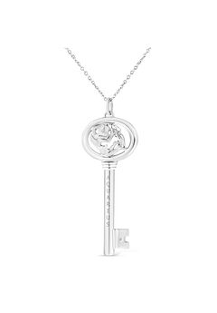 Sterling Silver Diamond Accent Aquarius Zodiac Key Pendant Necklace