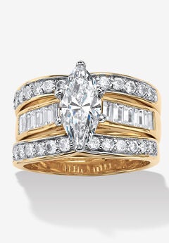3.86 Tcw Marquise-Cut Cubic Zirconia 3-Piece Bridal Set Gold-Plated