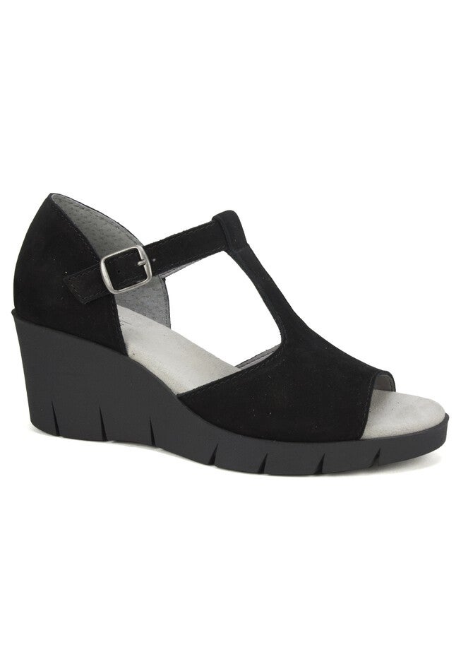Parisia Leather Wedge , BLACK NUBUCK, hi-res image number null
