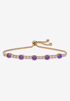 1.60 Cttw. Birthstone And Cz Gold-Plated Bolo Bracelet 10"