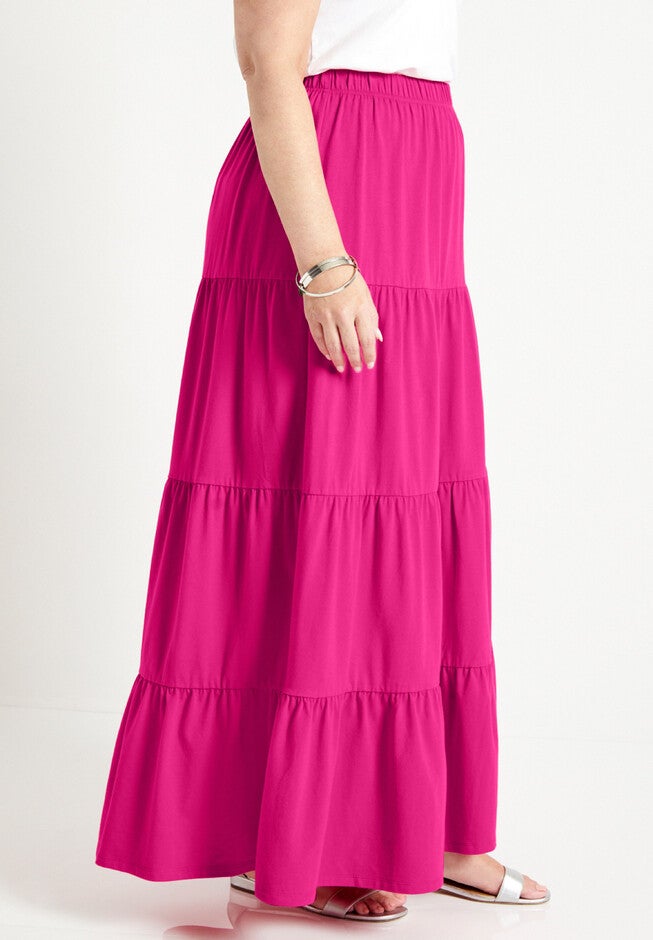 Tiered Cotton Midi Skirt, , alternate image number null