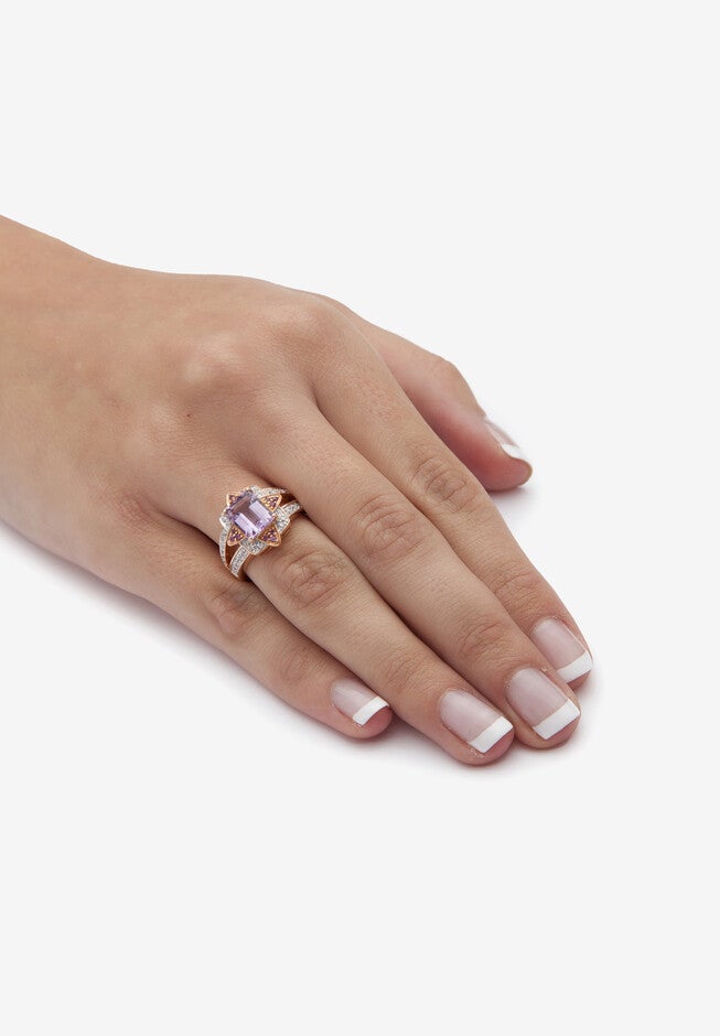 2.93 Tcw Genuine Amethyst 18K Rose Gold-Plated Sterling Silver Ring, , alternate image number null