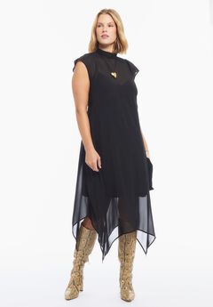 Sheer Handkerchief Hem Maxi Dress