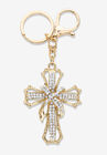 Goldtone Round Crystal Shrouded Cross Key Ring, CRYSTAL GOLD, hi-res image number null