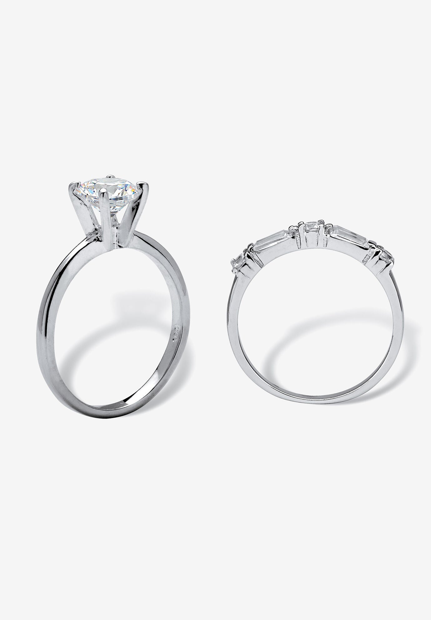 2.06 Cttw. Cubic Zirconia Sterling Silver Solitaire 2-Piece Wedding Ring Set, , on-hover image number 1