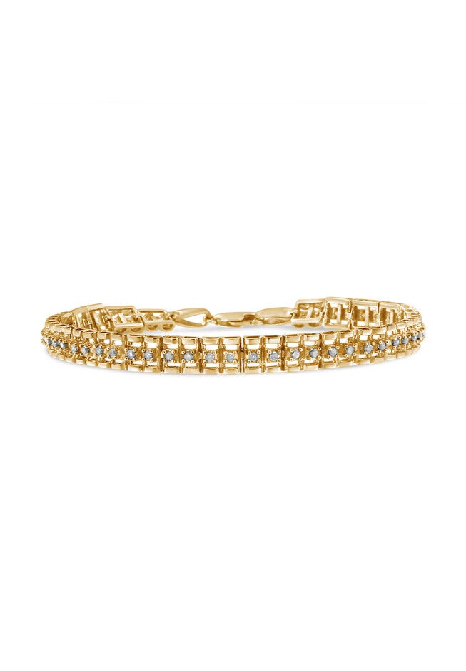 Yellow Gold Plated Sterling Silver 1.0 Cttw Diamond Doublelink Tennis Bracelet, YELLOW GOLD, hi-res image number null