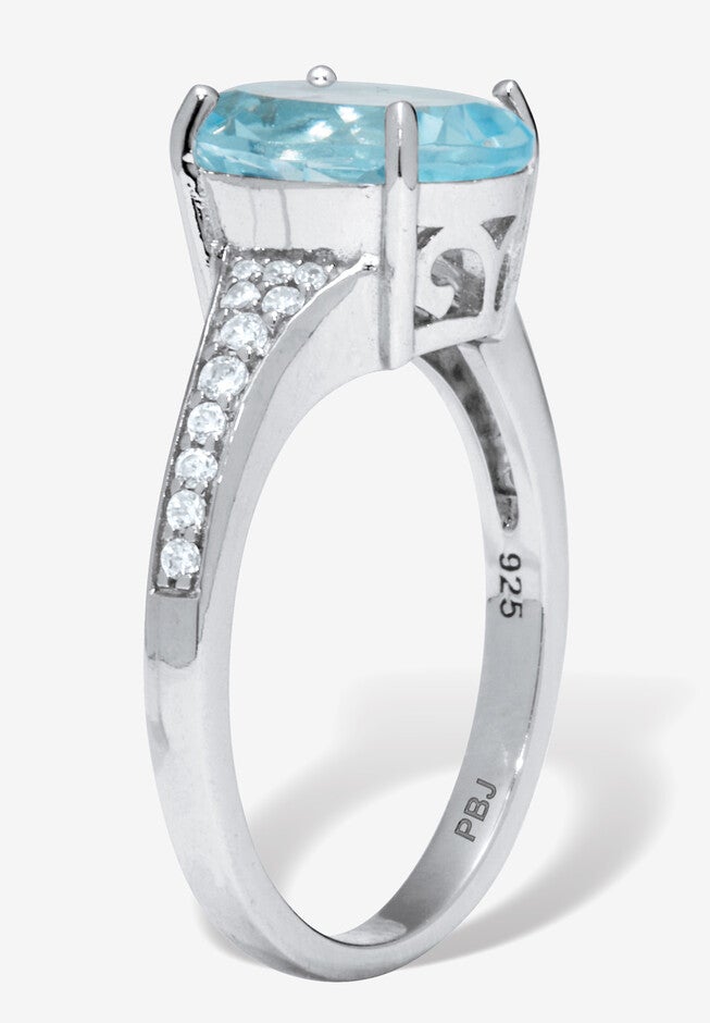 4.70 Tcw Oval Cut Genuine Blue Topaz And Cubic Zirconia Sterling Silver Ring, , on-hover image number 1