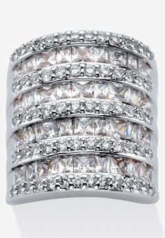 6.26 Tcw Baguette-Cut And Round Cubic Zirconia Silvertone Cocktail Ring