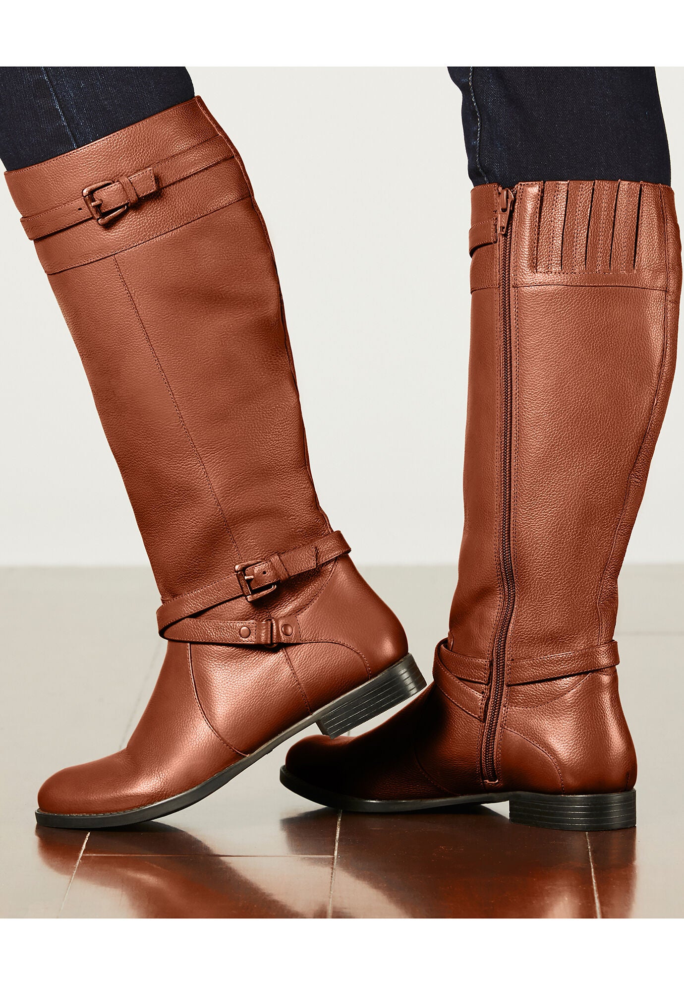 Cognac riding boots wide calf sale