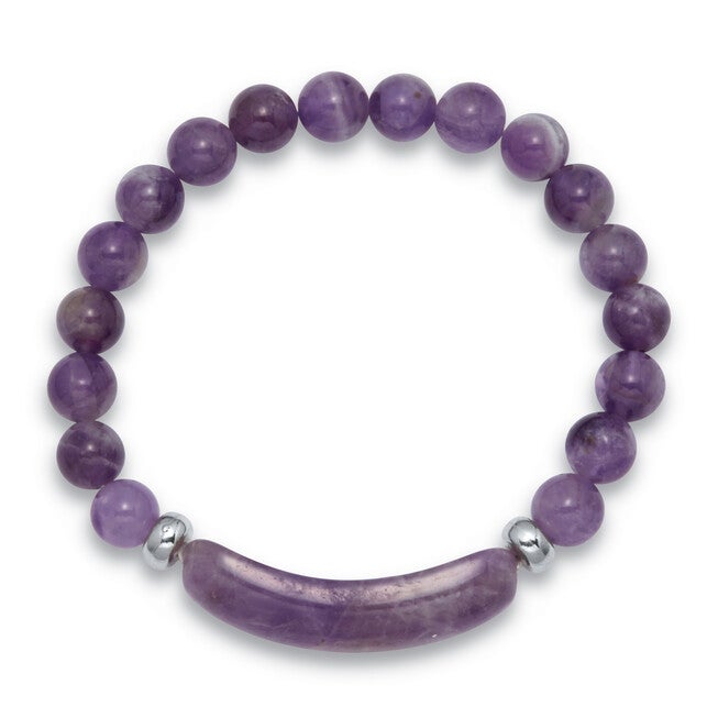47.5 TCW Genuine Amethyst Silvertone Beaded Bracelet 7-inch Length, PURPLE, on-hover image number 1
