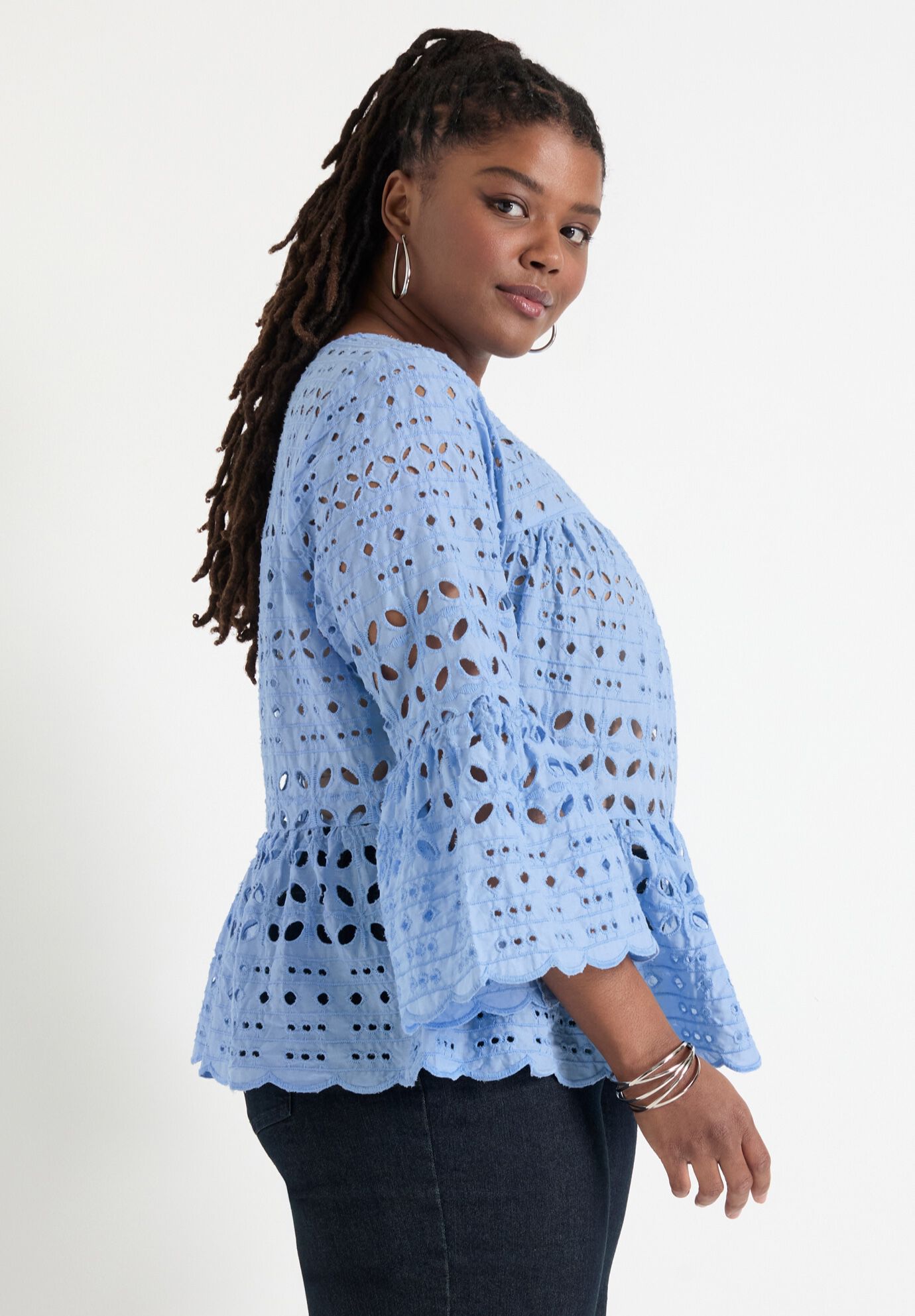 Flounce Peplum Top, PLACID BLUE, alternate image number 2