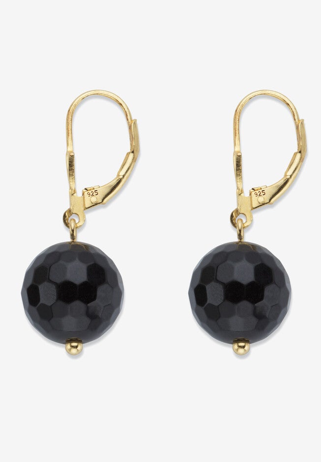 Yellow Gold Over Silver Round Natural Onyx Earrings (32X12Mm) Jewelry, , on-hover image number 1