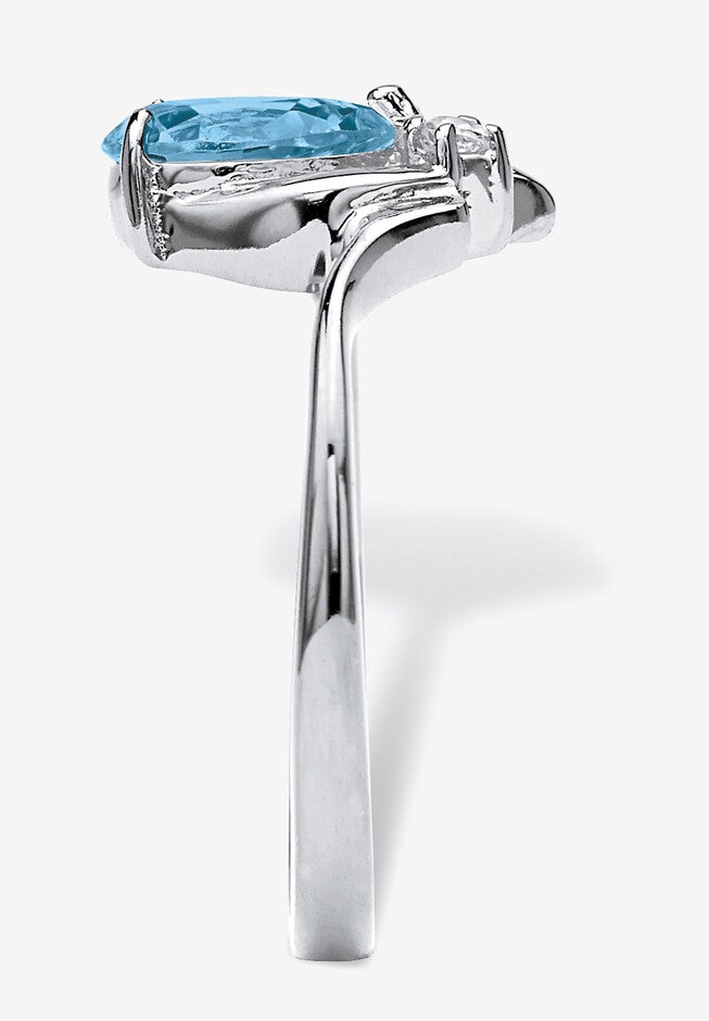 Silvertone Simulated Pear Cut Birthstone And Round Crystal Ring Jewelry, , on-hover image number 1