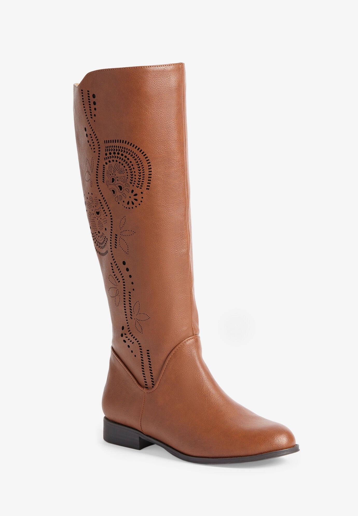 Wide calf boots cognac cheap