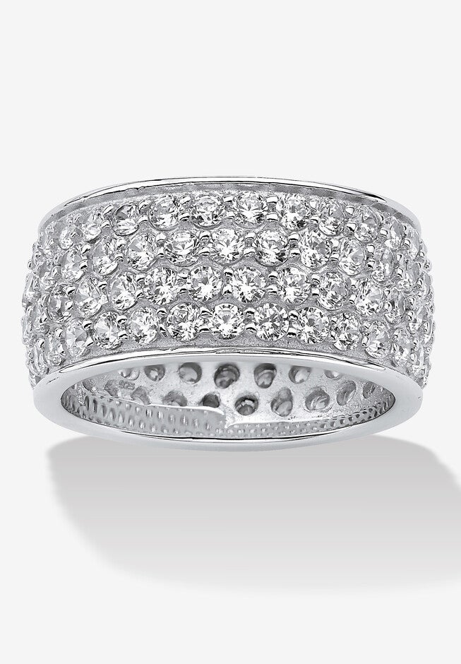 3.30 Tcw Round Cubic Zirconia Platinum-Plated Sterling Silver Eternity Band, SILVER, hi-res image number null