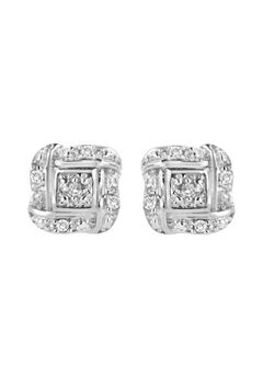 Sterling Silver Roundcut Diamond Accent Swirl Square Knot Stud Earrings